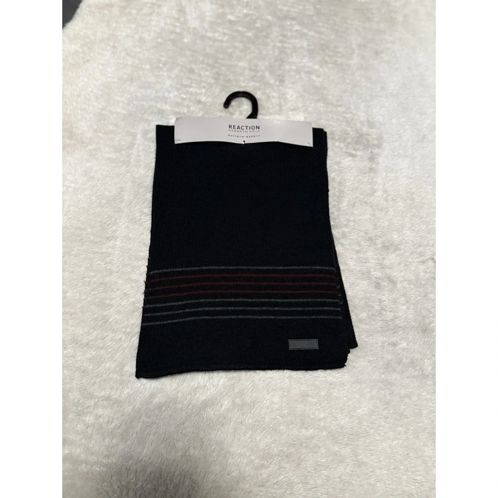 New Kenneth Cole Reaction Mens Black‎ Scarf Striped NWT